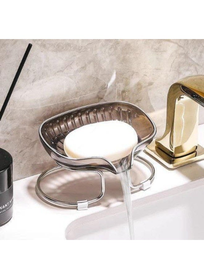 "High-quality transparent acrylic soap dish with an elegant golden metal stand that adds a luxurious decorative touch. Features an integrated drain to filter water and prevent accumulation. Suitable for kitchens and bathrooms (2 pieces) (Elc)." - Image 2